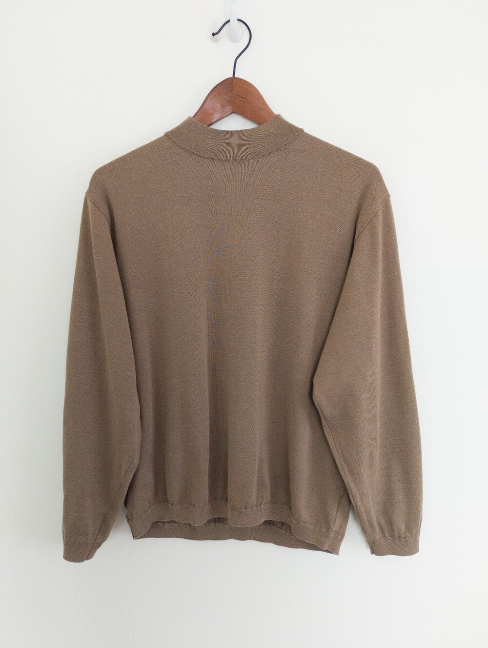 St Croix Mens Jersey Knit Mock Neck Sweater Medium Brown Cotton Microfiber USA